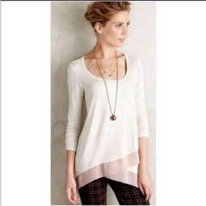 Bordeaux by Anthropologie rayon tunic top long sleeve 2 ply /chiffon hem green S